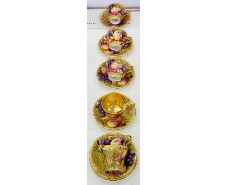 A SET OF SIX AYNSLEY FRUIT DECORATED CUPS AND SAUCERS, SAUCERS 12CM D, PRINTED MARK 