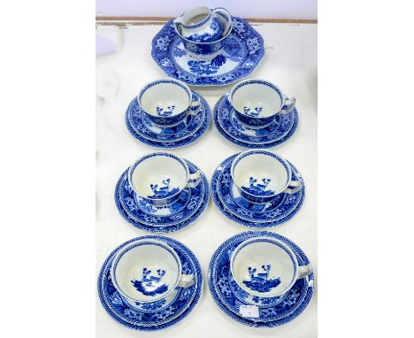 A WEDGWOOD BLUE PRINTED EARTHENWARE FALLOW DEER PATTERN TEA SERVICE, IMPRESSED AND PRINTED MARKS, EARLY 20TH C 