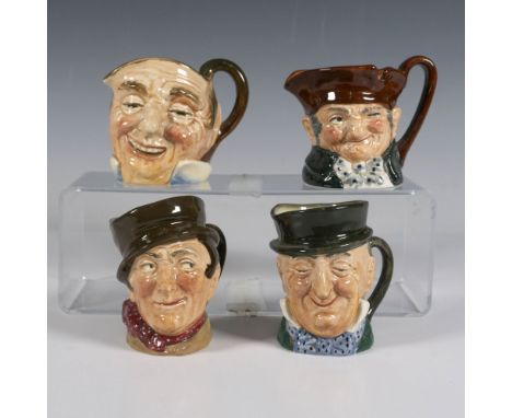 A charming set of character jugs includes Micawber, Sam Weller, Old Charley, and Farmer John, each embodying their distinct p