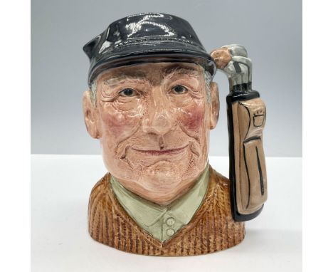 Style One, Variation One. Blue cap, brown sweater, tan shirt, light brown golf bag. Royal Doulton backstamp. Artist: David B.