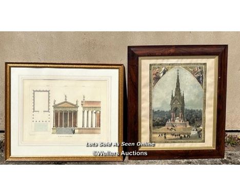 STEEL ENGRAVING PRINCE ALBERT MEMORIAL AND ONE OTHER ARCHITECTURAL PRINT, 74CM (H) X 63CM (W) / COLLECTION LOCATION: PULBOROU