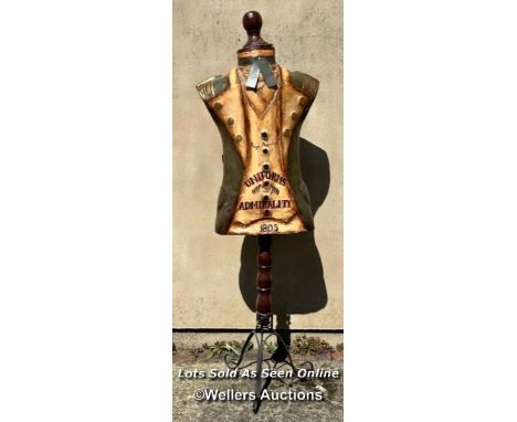 VINTAGE SHOP MANNEQUIN READING, "BY ROYAL APPOINTMENT UNIFORMS TO THE ADMIRALTY 1805", (TOP LOOSE), 155CM (H) / COLLECTION LO