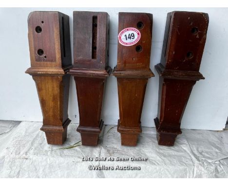 X4 THURSTON EX-SNOOKER TABLE LEGS IN SOLID MAHOGANY (TAPERING SQUARE) CORNER LEGS, CIRCA 1930. SIZE 74CM X 20CM X 20CM / ITEM