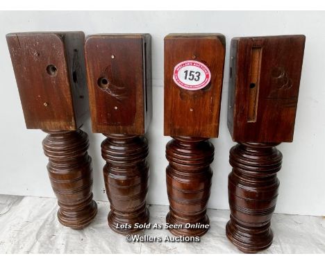 X4 EX-SNOOKER CORNER TABLE LEGS IN SOLID MAHOGANY. SIZE 78CM X 17CM / ITEM LOCATION: KT14, FULL ADDRESS WILL BE GIVEN TO SUCC