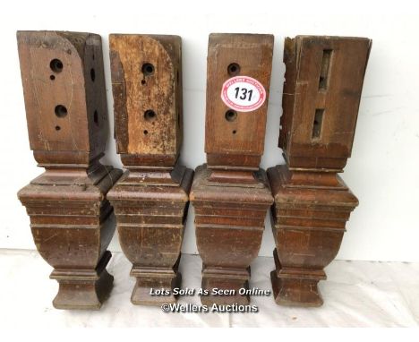 X4 BURROUGHES &amp; WATTS EX SNOOKER SOLID ENGLISH OAK CORNER LEGS CIRCA 1900, SERIAL NUMBER 19078. SIZE 74CM X 21CM IN DIAME