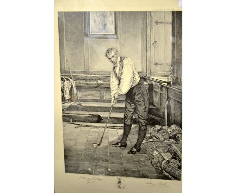 Print of man playing golf and others 
