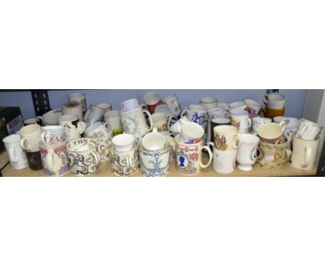 Large quantity of 20th century Royal commemorative mugs etc. (1 Shelf)