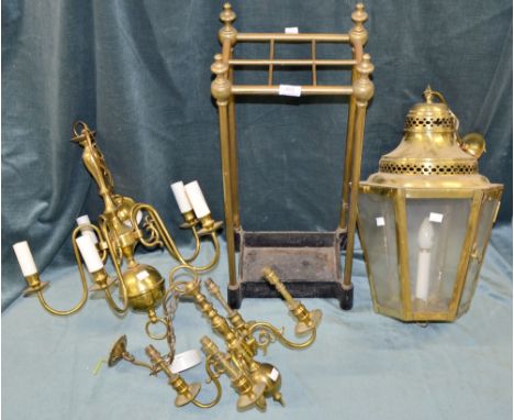 Brass stick stand and other metal ware 