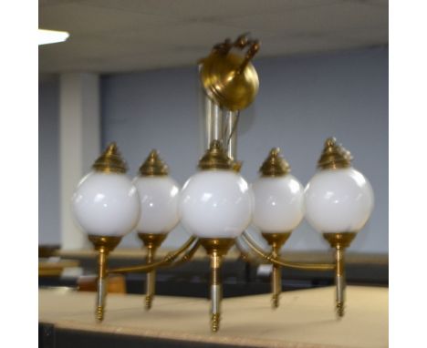 Gilt metal & glass five branch ceiling light