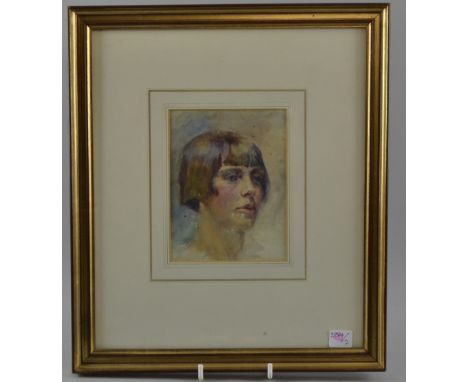 Watercolour portrait of a young woman with a 1920's hairstyle 