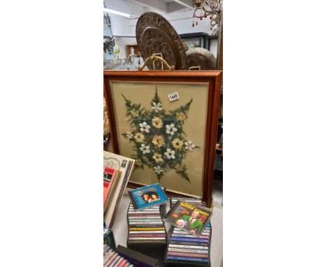 An arts &amp; craft fire screen with dried flowers COLLECT ONLY 