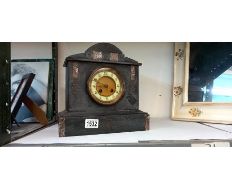 An Edwardian black slate mantle clock COLLECT ONLY 