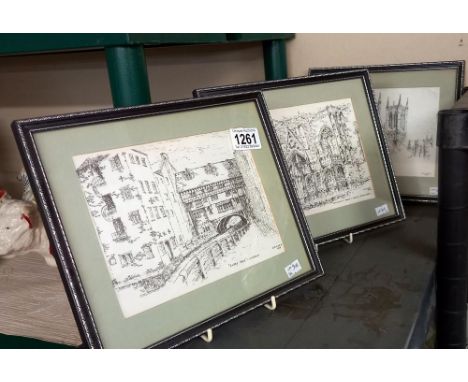 3 framed and glazed prints of Lincoln by S R Lord 1979 COLLECT ONLY 