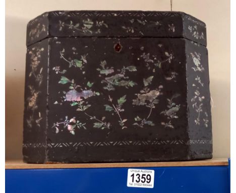 A 19th century Chinese mother of pearl inlaid octagonal box with brass handles COLLECT ONLY 