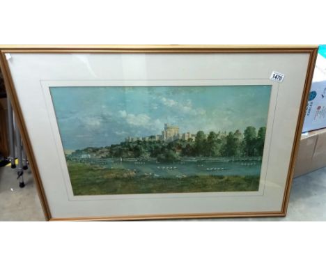 A large framed print of Windsor Castle from opposite side of the Thames 90cm x 65cm. COLLECT ONLY 