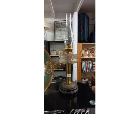 A Victorian oil lamp with faceted glass font COLLECT ONLY 