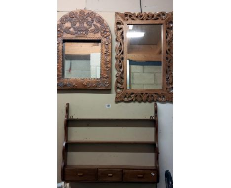 A wooden shelf &amp; 2 wooden framed mirrors COLLECT ONLY 