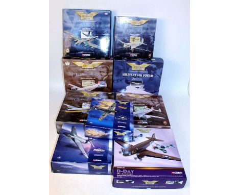 Nine various boxed mixed scale Corgi Aviation Archive diecast Aircraft, all appear as issued, mixed series and subjects, Ref.