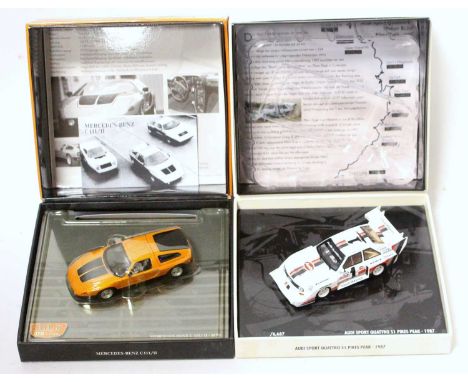 A Minichamps boxed 1/43 scale race car and sports car group to include a 1987 Audi Quattro S1 Pikes Peak race car, together w