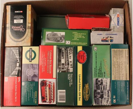 15 mixed Corgi and EFE single issue and gift set public transport diecasts to include an EFE Cobham bus museum gift set, Last