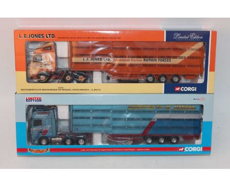 A Corgi 1/50 scale livestock transporter diecast group, two boxed examples from the Hauliers of Renown range, both appear as 