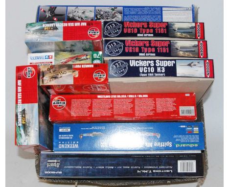 11 boxed mixed scale Airfix, Sword, Eduard and other mixed aircraft kits to include a Vickers Super VC10 K3, a Vickers Super 