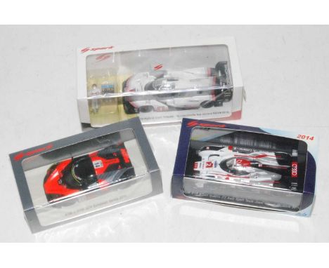 A Spark Models 1/43 scale high speed racing model group, three boxed as issued examples to include Ref. Nos. 43LM14, S5664, a