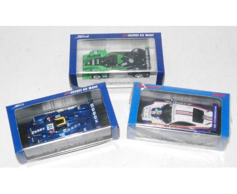 A Spark models 24 hour Le Mans 1/43 scale high speed racing vehicle group, three examples, all appear as issued to include Re