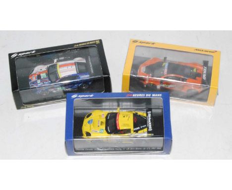 A Spark Models 1/43 scale Le Mans and Bathurst 1/43 scale race car group, three boxed as issued examples to include Ref. Nos.