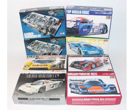 A 1/24 scale boxed high speed racing and classics sports car kit group, mixed manufactures to include Hasegawa and Tamiya, ex