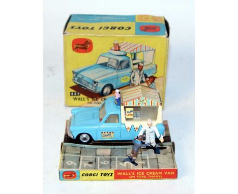 A Corgi Toys No. 447 Walls Ice Cream van, comprising of light blue body with spun hubs with ice cream man vendor figure and a