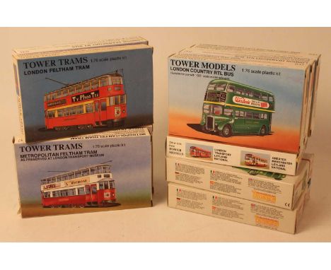 11 boxed as issued Tower Models and Keilcraft 1/76 scale public transport kits to include, a London Country RT bus, and other