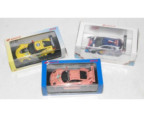 A Spark Models 1/43 scale Le Mans and Pikes Peak 1/43 scale race car group, three boxed as issued examples to include Ref. No