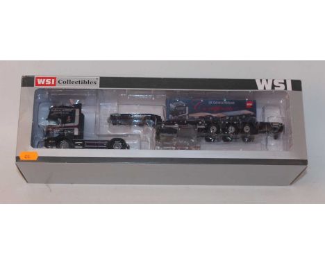 A WSI Collectables Product No. 9703 1/50 scale model of a Wilson Robert Scania R Topline 4x2 with semi loader, three axle tra