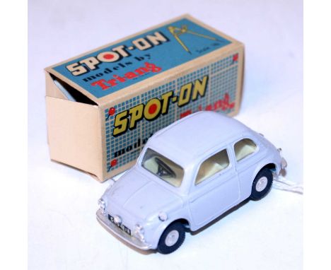A Spot-On Models by Triang No. 185 Fiat 500 comprising of grey body with off white interior and spun hubs housed in the origi