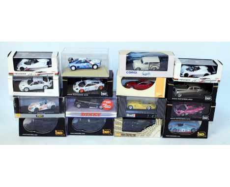 One tray containing a quantity of various mixed manufacture 1/43 scale racing cars and saloon diecast vehicles to include Ixo