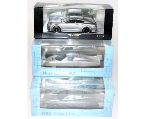 A Neo Concept and Neo Saloon boxed 1.43 scale resin vehicle group, three examples to include Ref. Nos. NEO45700, NEO47205, an