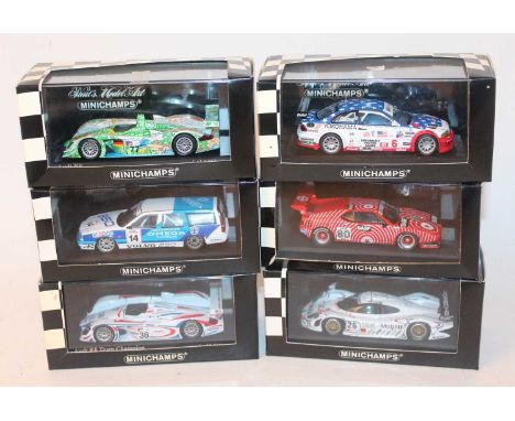 A Minichamps 1/43 scale high speed racing boxed diecast group, 6 as issued examples, to include Ref. Nos. 43000977, 400010938