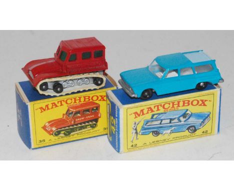 Matchbox group of 2 models as follows, 35 snow trac in red with cast "snow trac" cast on side with original tracks in superb 