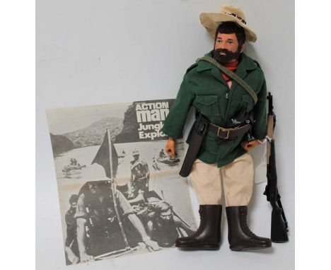 An Action Man 1973-76 Jungle Explorer, in the original first issue uniform with leaflet, gripping hands, and beard