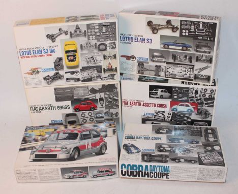 Six various boxed Gunze Sangyo mixed 1/24 scale plastic and white metal car kits to include a Lotus Elan S3, a Cobra Daytona 