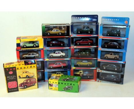 21 various boxed Vanguard 1/43 scale commercial vehicles and saloons, mixed examples to include Vanguards Classics, Daimler S