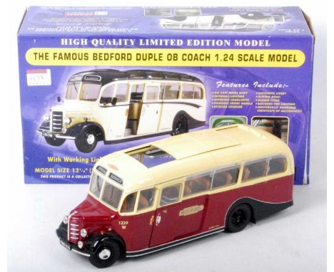 An OC Original Classics limited edition 1/24 scale model of a British Railways Bedford Duple OB coach, finished in maroon and