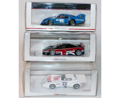 A Truescale Miniatures TSM 1/43 scale high speed racing car group, three boxed as issued examples to include Ref Nos. TSM4320