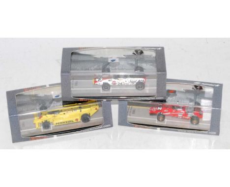 A Spark Models 1/43 scale Indianapolis Motor Speedway boxed race car group, three examples, to include Ref. Nos. 43IN66, 43IN