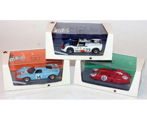 A Bizarre Models 1/43 scale resin race car group to include Ref. Nos. BZ048, BZ069, and BZ295, all housed in original window 