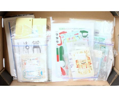 One tray containing a very large quantity of various mainly 1/43 and 1/24 scale high speed racing car decals and transfers an