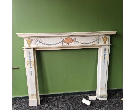 Manner of Pietro Bossi. A Fine Carrara marble fire surround with pietra dura Inset decoration. Upper shelf 145 x 13 cm.