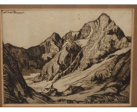 Francis Sydney Unwin (1885-1925), 'Mte Della Disgrazia', Etching. unsigned. 45 x 35 cm.