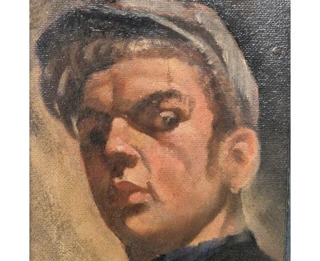 Y Sir Alfred James Munnings (1878-1959), ARR, portrait head of 'Shrimp', the stable lad Fountain George Page, oil on hardboar